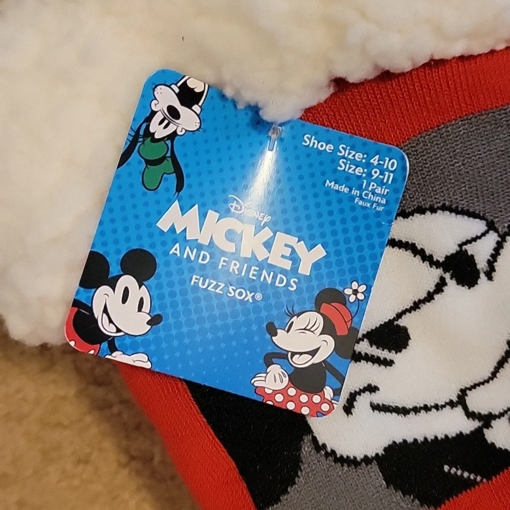 Red Disney Christmas Fuzzy Socks New Mickey Mouse New